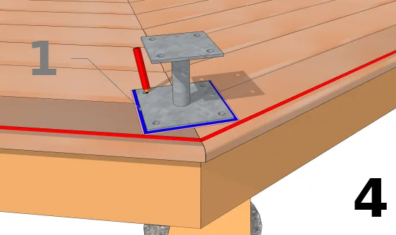 Repérer la position du pied de poteau sur le platelage