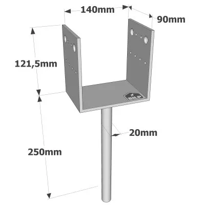 Pieds de poteau en U à sceller - Réf. PPD140/90G-R