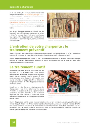 Extrait de la rubrique traitement préventif et curatif de votre charpente