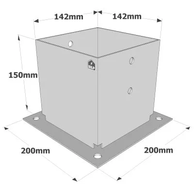 Pied de poteau carré à boulonner - Finition GALVANISEE - Réf. PPJBT140