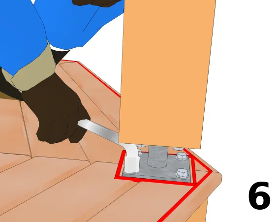 Fixer le poteau au platelage