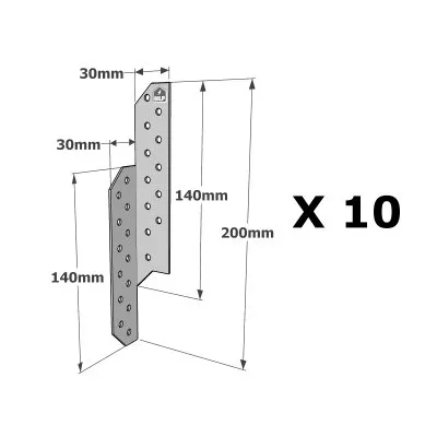 Patte de solivage GAUCHE - 30x200x1.5mm - Réf. PSG200/30/1.5_10